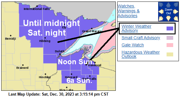 Winter Weather Advisory Issued For Northern Minnesota and Northwest Wisconsin.